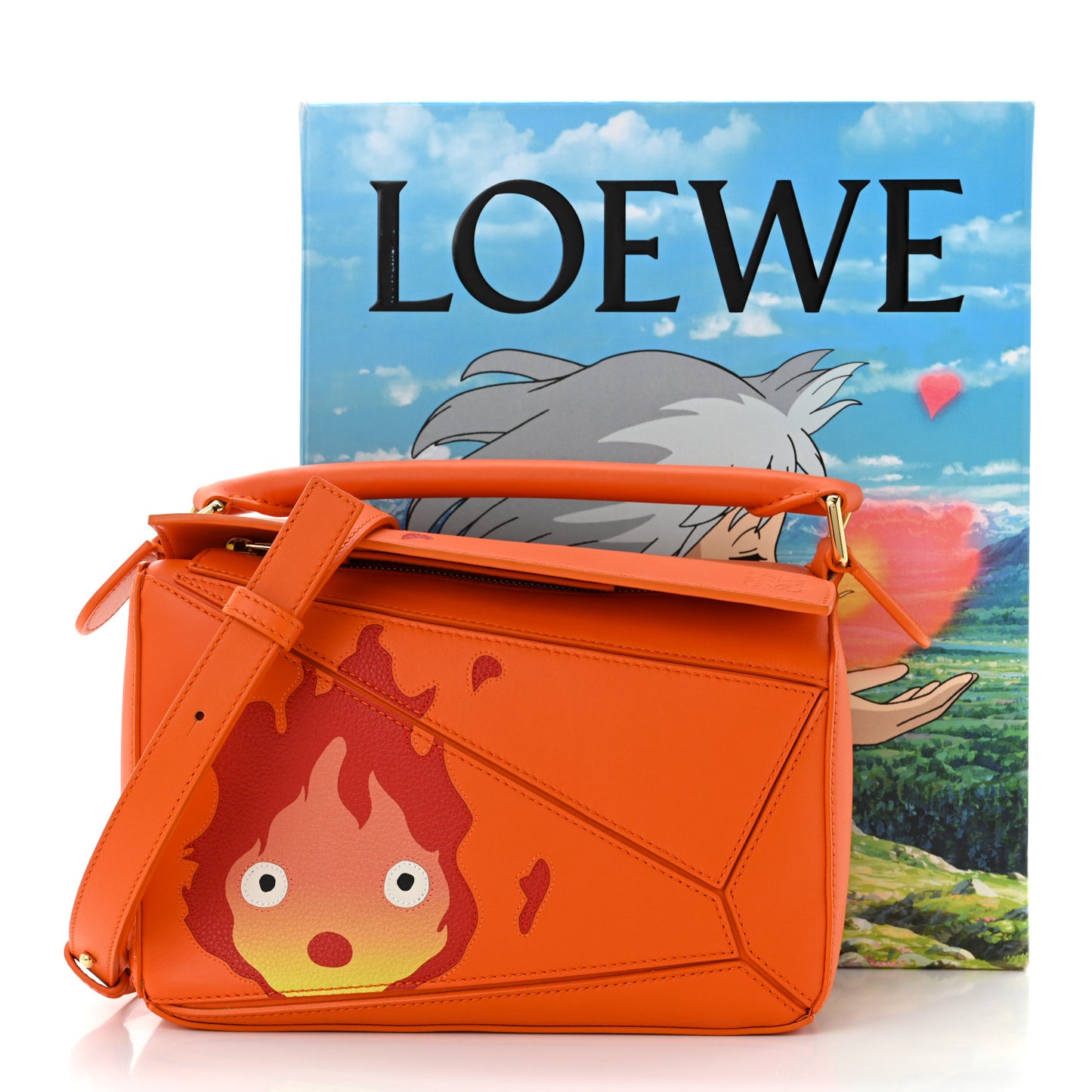 X HOWLS MOVING CASTLE Satin Calfskin Small Calcifer Puzzle Orange