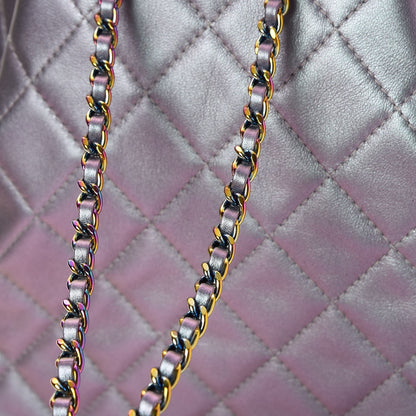 Chanel Iridescent Lambskin Calfskin Quilted Gabrielle Backpack Light Purple 8 of 9