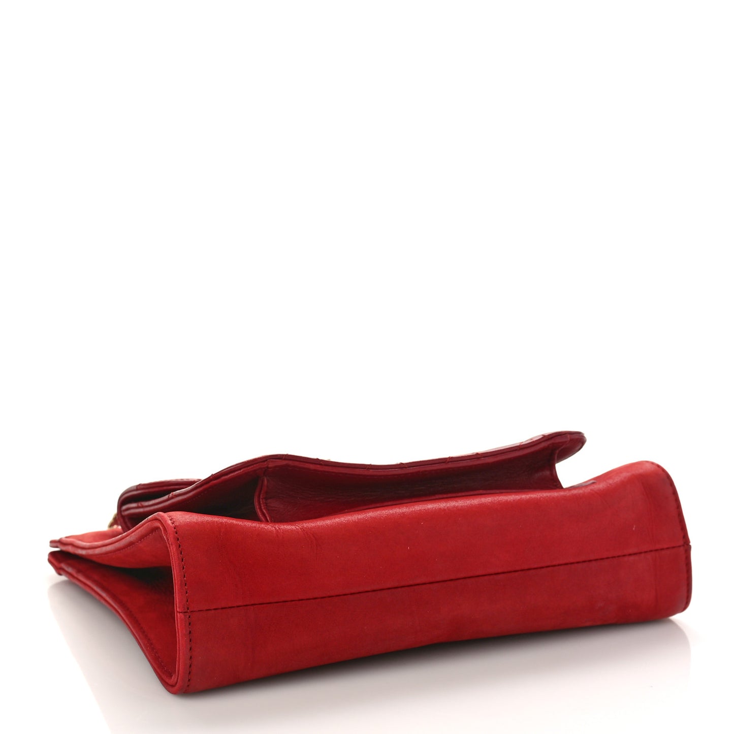 Lambskin Quilted Square Front Pocket Clutch With Chain Red