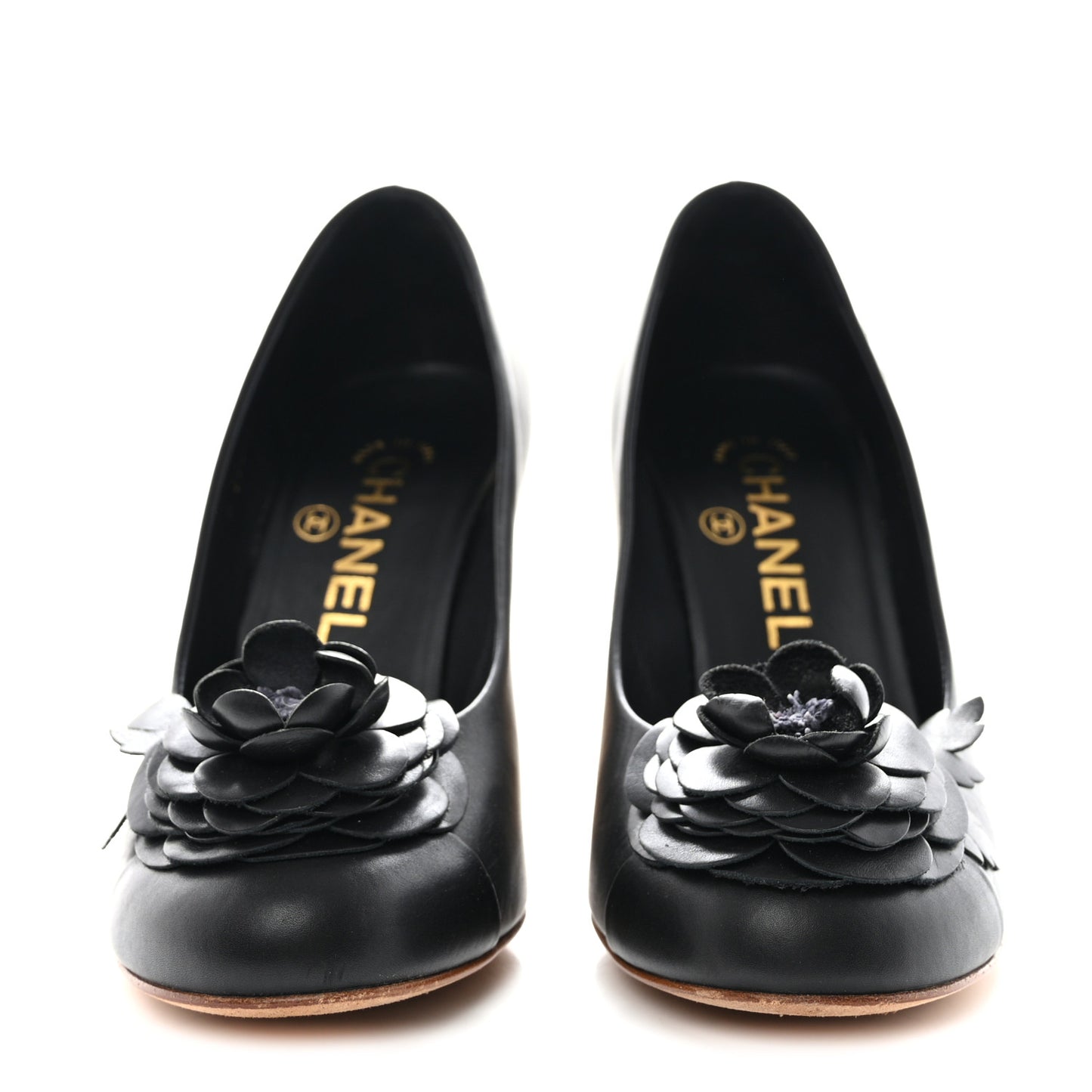 Calfskin Camellia High Pumps 35.5 Black Gold