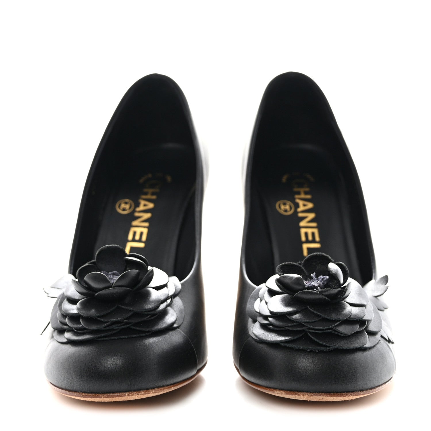 Chanel Calfskin Camellia High Pumps 35.5 Black Gold 2 of 10