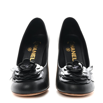 Chanel Calfskin Camellia High Pumps 35.5 Black Gold 2 of 10