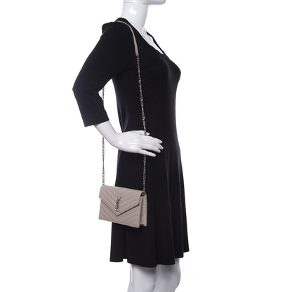 Saint Laurent Grain De Poudre Matelasse Chevron Monogram Envelope Chain Wallet Nude Powder 2 of 17