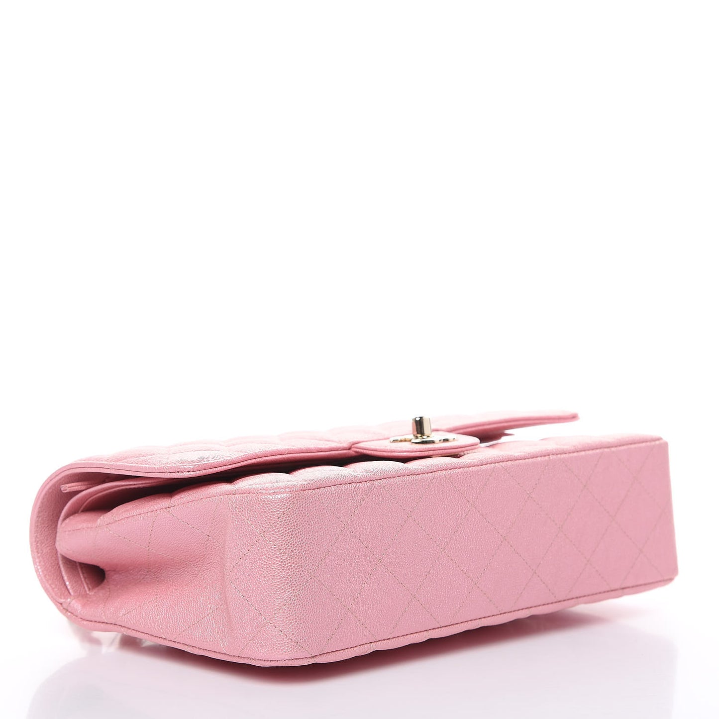 Iridescent Caviar Quilted Medium Double Flap Rose Pink