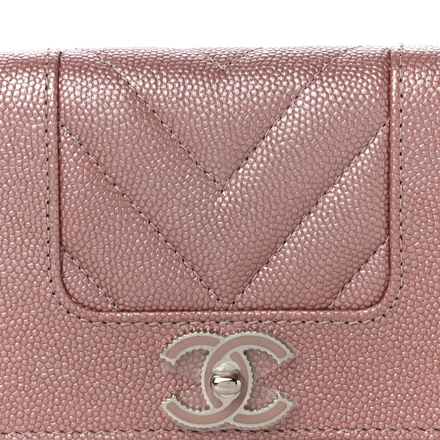 Metallic Caviar Chevron Quilted Vintage Mademoiselle Flap Card Holder Pink