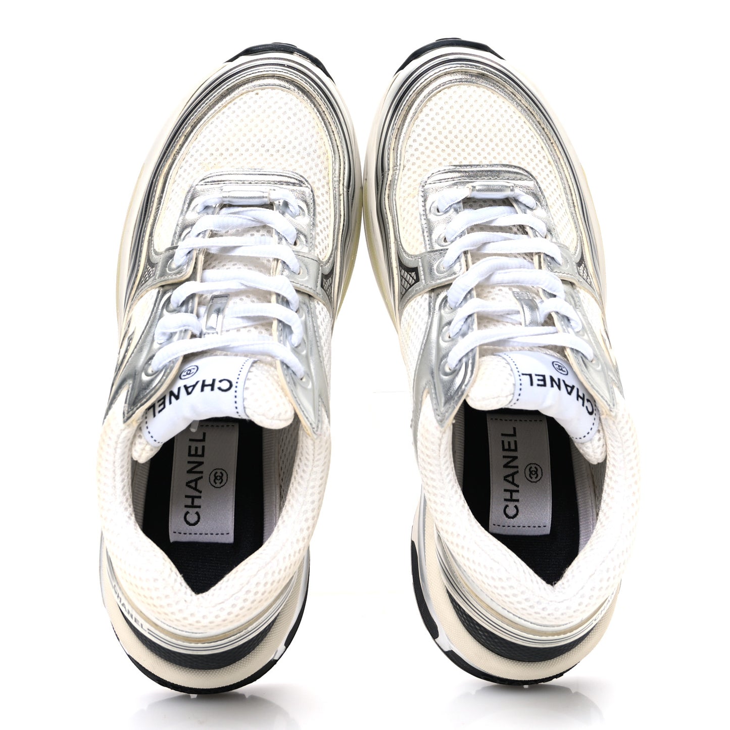 Fabric Laminated Calfskin Stretch CC Sneakers 38 White Silver