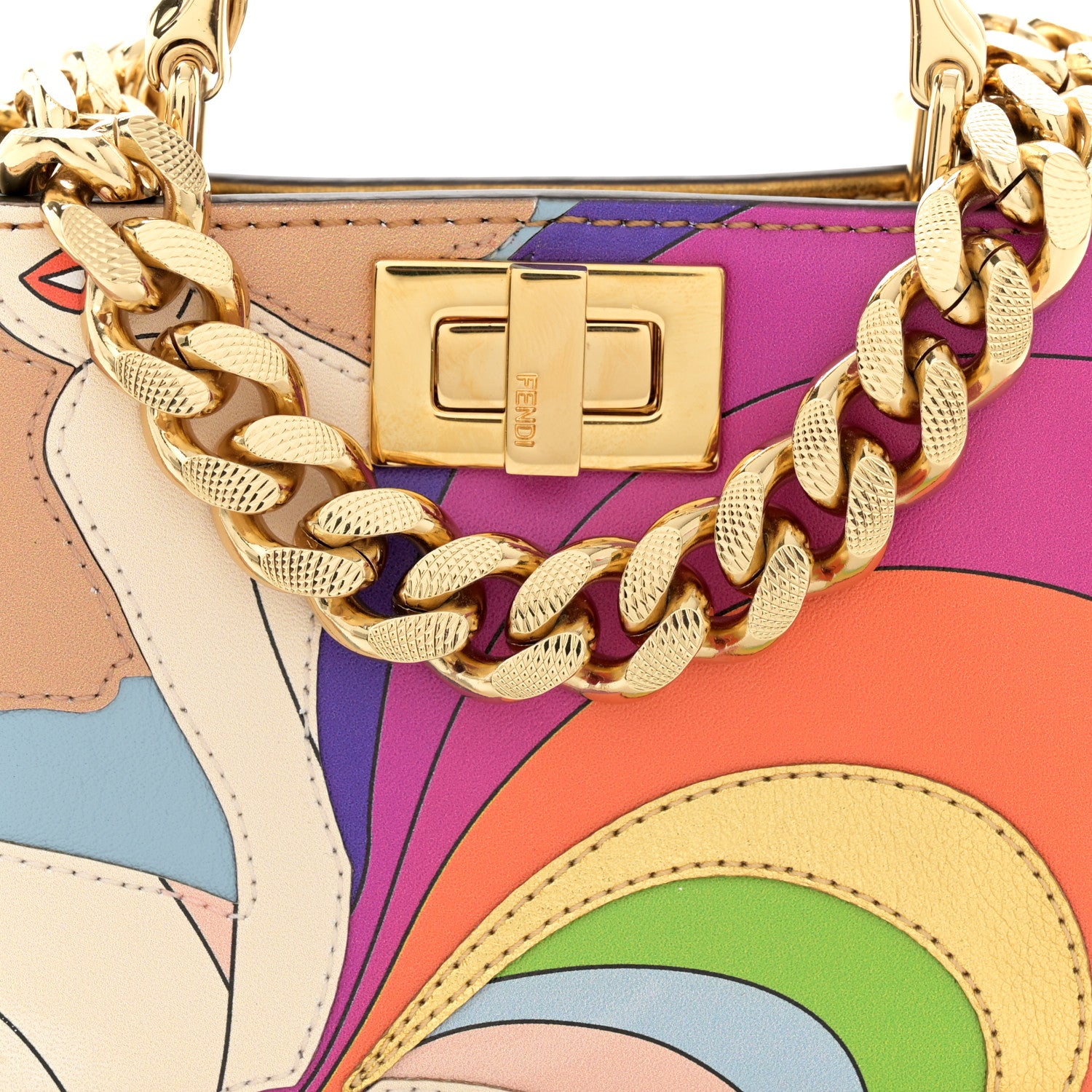 Fendi Nappa Rainbow Inlay Nano Peekaboo Maxi Handle Satchel Azzurro Baby Multicolor 8 of 10