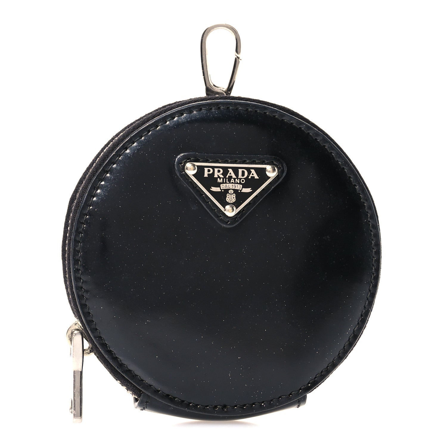Prada Spazzolato Round Coin Pouch Bag Charm Black 1 of 7