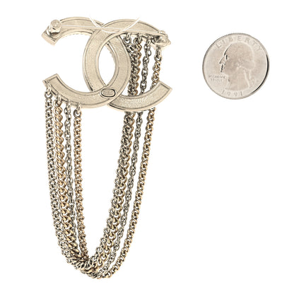 Chanel Crystal Multi Strand Chain CC Brooch Silver Gold 2 of 3
