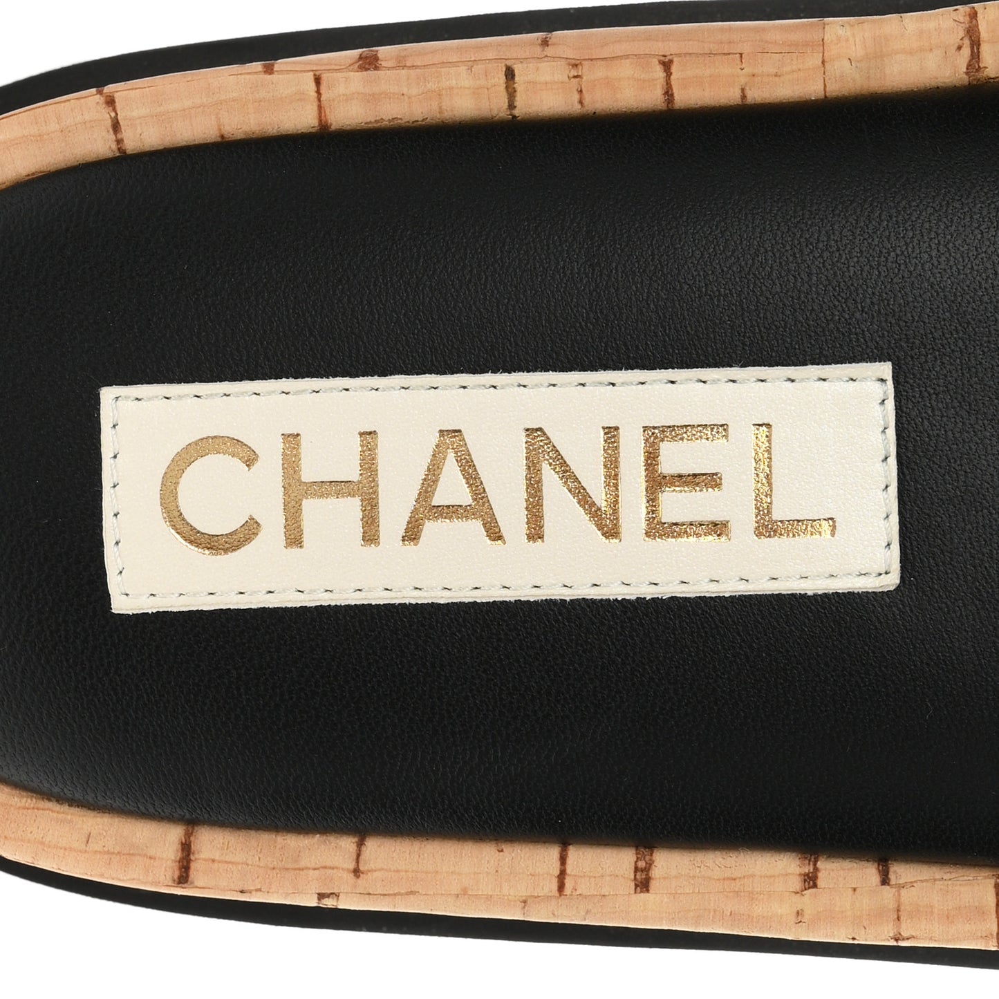 Fabric Pearl Cork CC Slip On Sandals 38 Black
