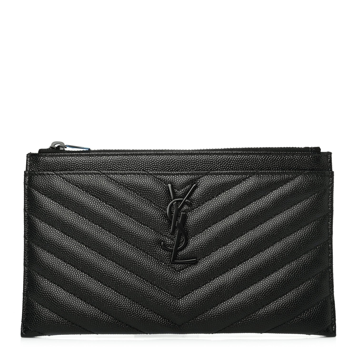 Saint Laurent Grain De Poudre Chevron Monogram Bill Pouch Black 1 of 5