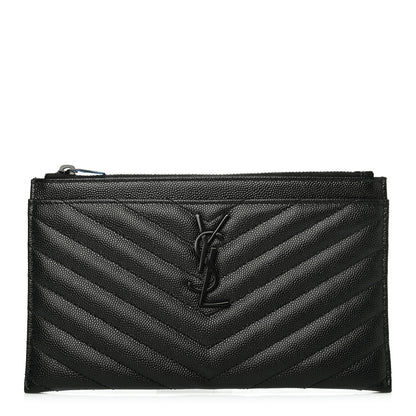 Saint Laurent Grain De Poudre Chevron Monogram Bill Pouch Black 1 of 5