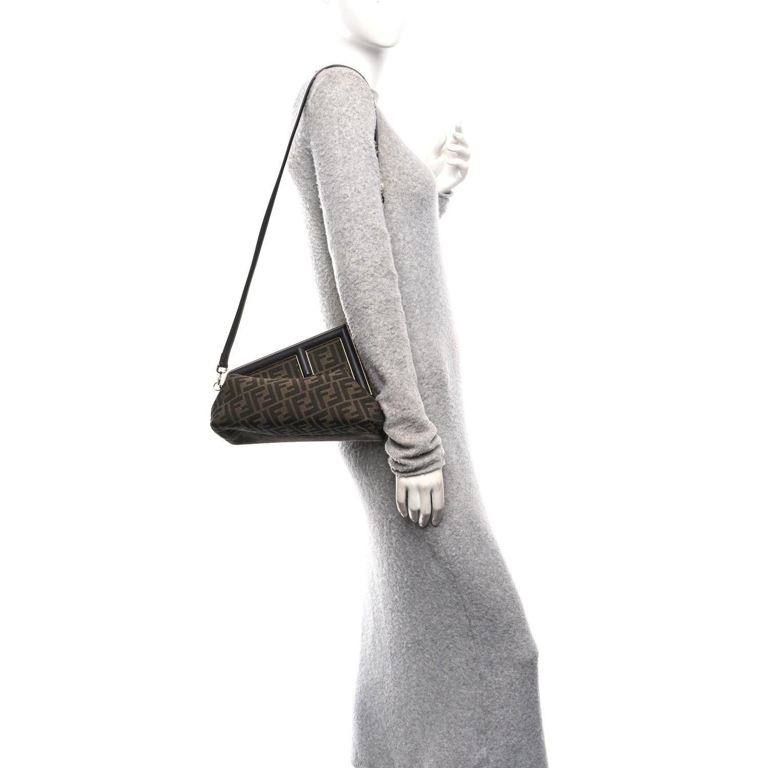 Fendi Shiny Nappa Fabric Jacquard FF 1974 Midi Fendi Tobacco Moro