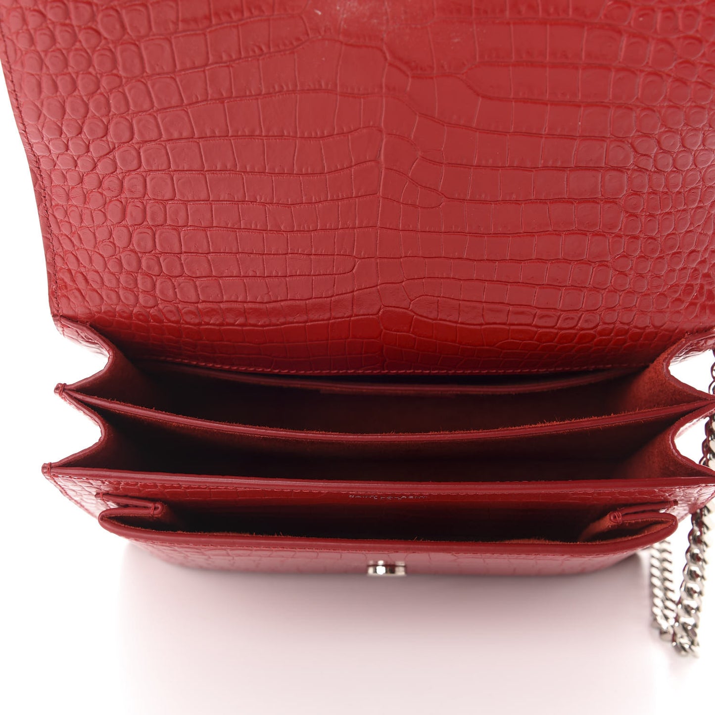 Calfskin Crocodile Embossed Medium Monogram Sunset Rouge Eros