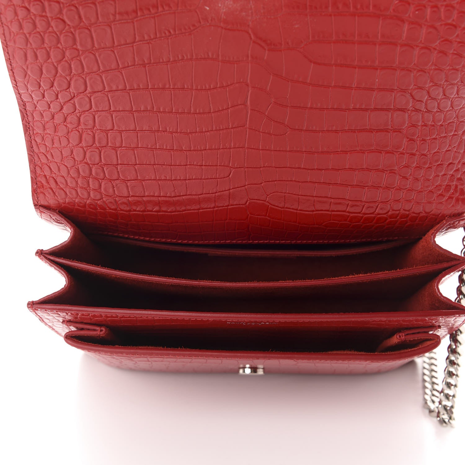 Saint Laurent Calfskin Crocodile Embossed Medium Monogram Sunset Rouge Eros 5 of 10