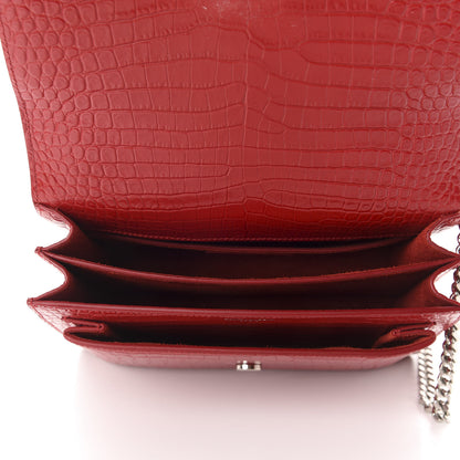 Saint Laurent Calfskin Crocodile Embossed Medium Monogram Sunset Rouge Eros 5 of 10