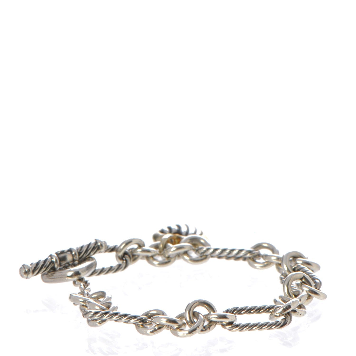 David Yurman Sterling Silver 18K Yellow Gold Cable Heart Charm Bracelet 3 of 6
