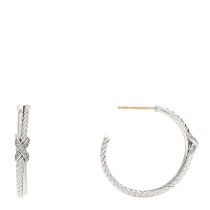 David Yurman Sterling Silver Diamond Petite X Hoop Earrings 1 of 4