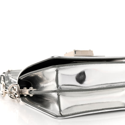 Dolce & Gabbana Metallic Calfskin Crystal Embellished Small Bella Cubo DG Chain Flap Bag With Cuff Silver 9 of 10