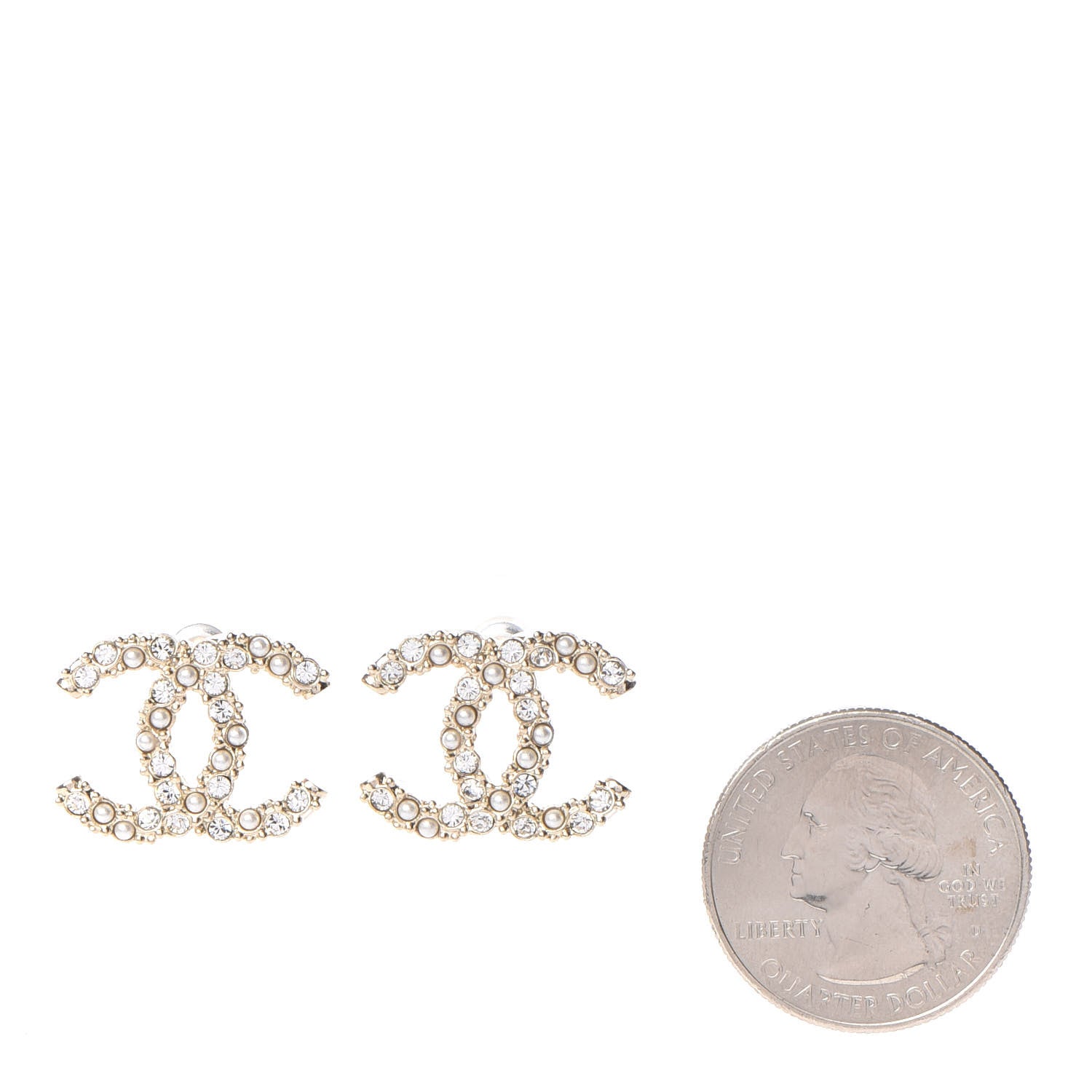 Chanel Metal Graduated Pearl Crystal CC Earrings Light Gold 2 of 5