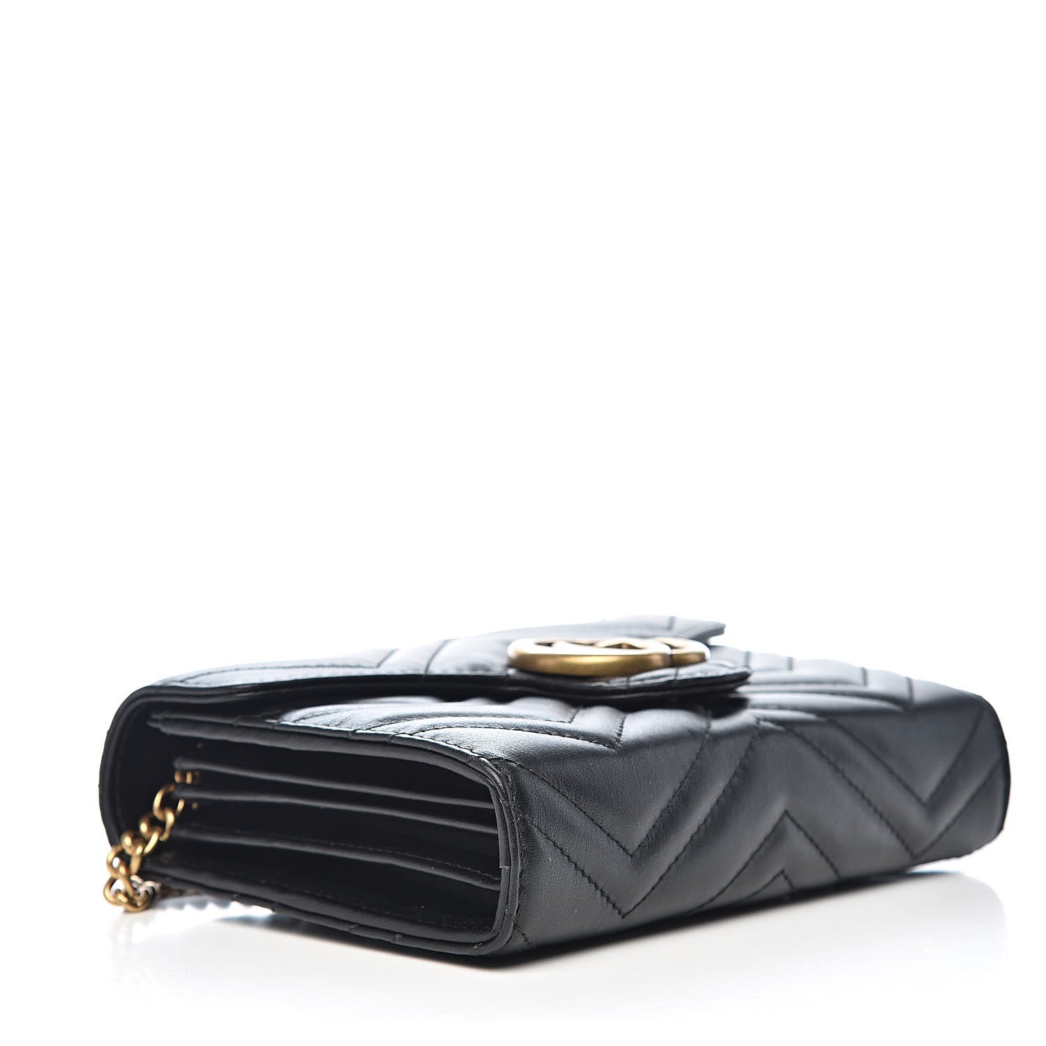 Gucci Calfskin Matelasse GG Marmont Chain Wallet Black 4 of 10