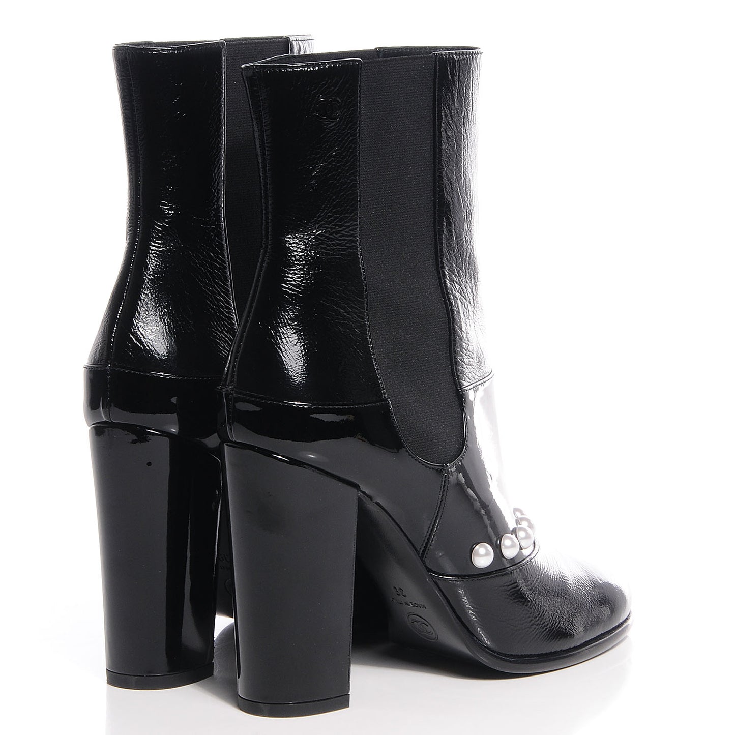 Patent Leather Pearl Elastic Boots 39 Black