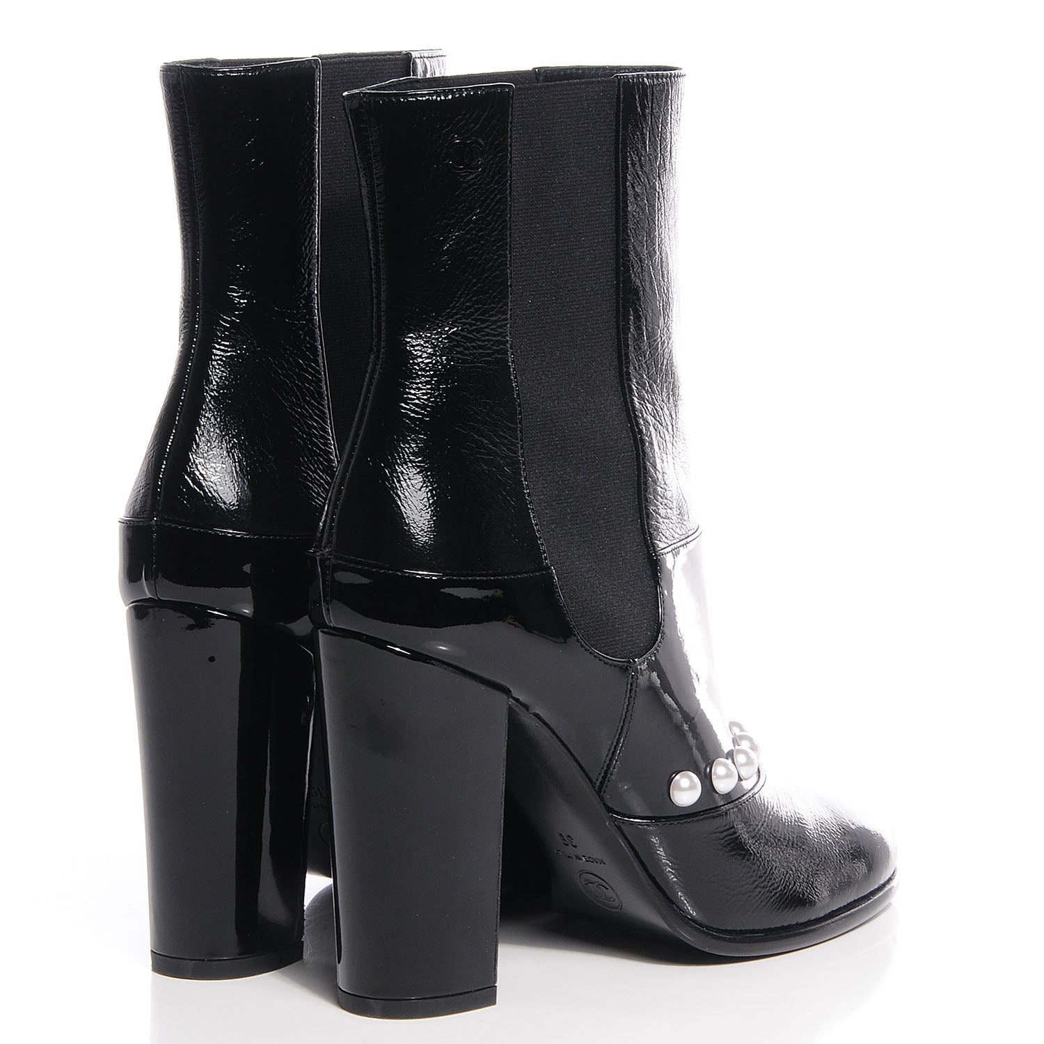 Chanel Patent Leather Pearl Elastic Boots 39 Black 4 of 7