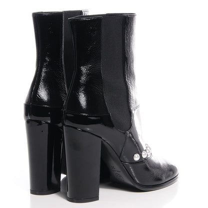 Chanel Patent Leather Pearl Elastic Boots 39 Black 4 of 7