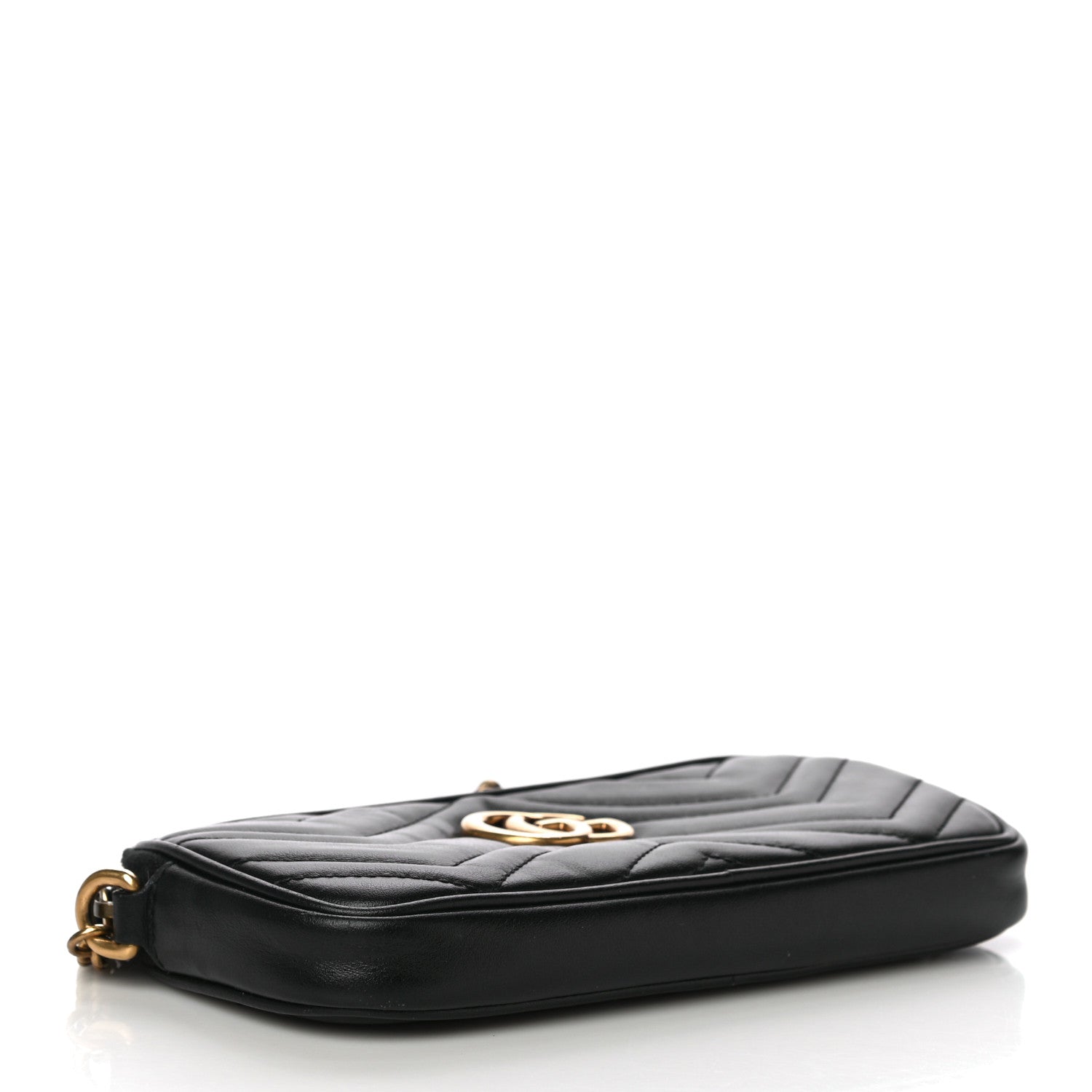 Gucci Calfskin Matelasse Mini GG Marmont Chain Crossbody Bag Black 4 of 11