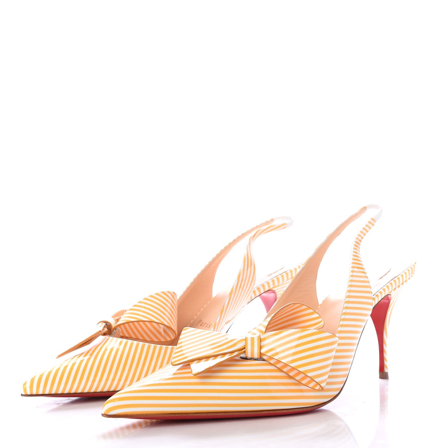 Christian Louboutin Patent Stripes Clare Nodo 80 Pumps 40 Banana White 3 of 8