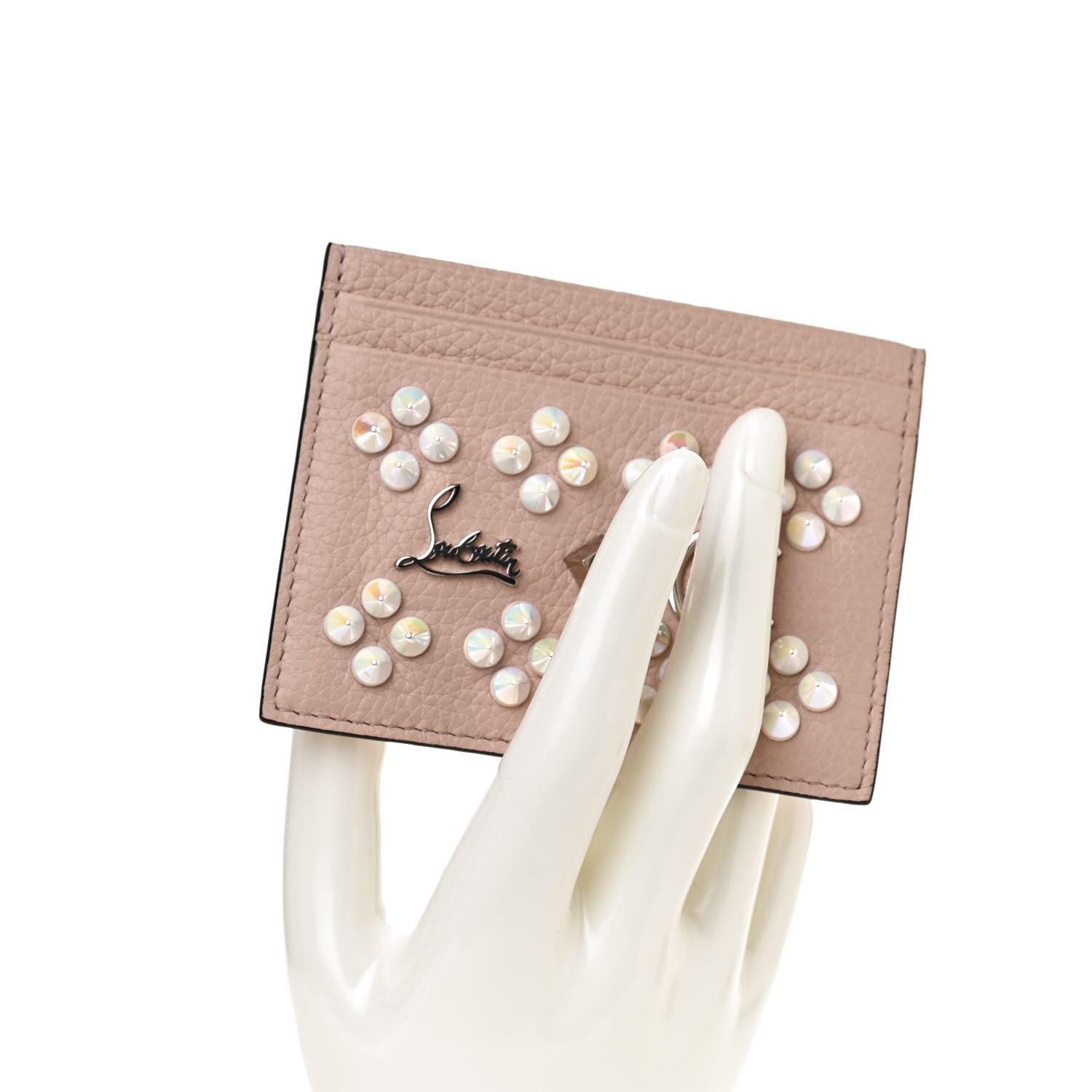Christian Louboutin Calfskin Kios Studded Card Holder Dune 2 of 8