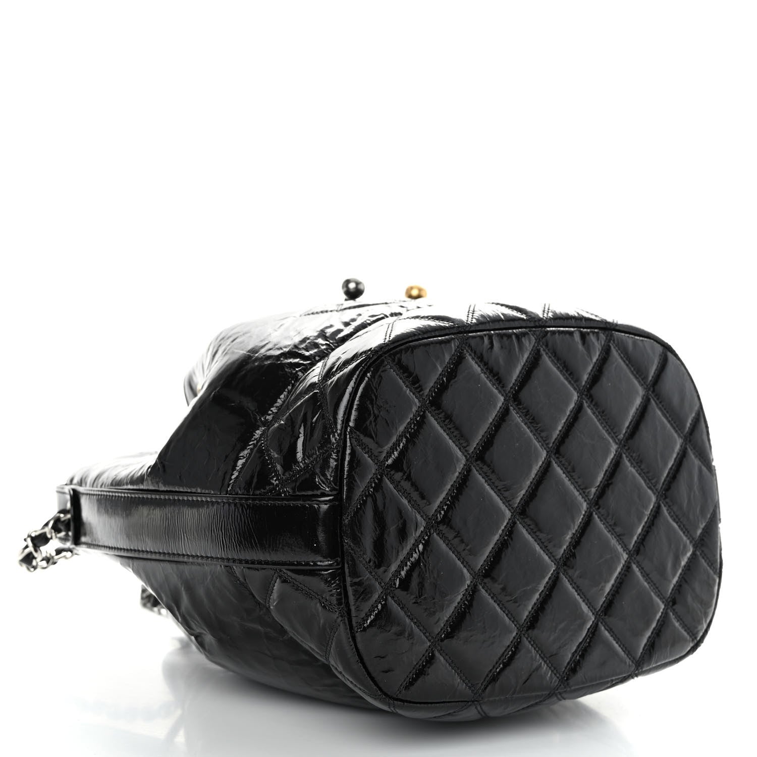 Chanel Shiny Aged Calfskin CC Chain Drawstring Bag Black 4 of 10