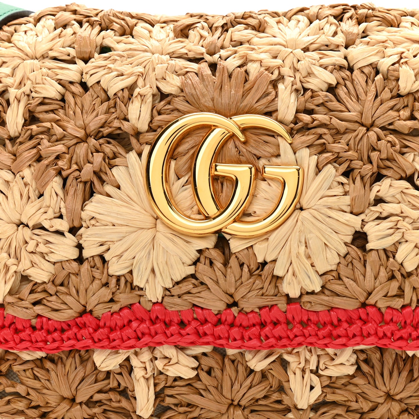 Raffia Azalea Calfskin Crochet Flower Small GG Marmont Shoulder Bag Natural Ecru Green Red New Shamarock