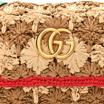 Gucci Raffia Azalea Calfskin Crochet Flower Small GG Marmont Shoulder Bag Natural Ecru Green Red New Shamarock 9 of 12