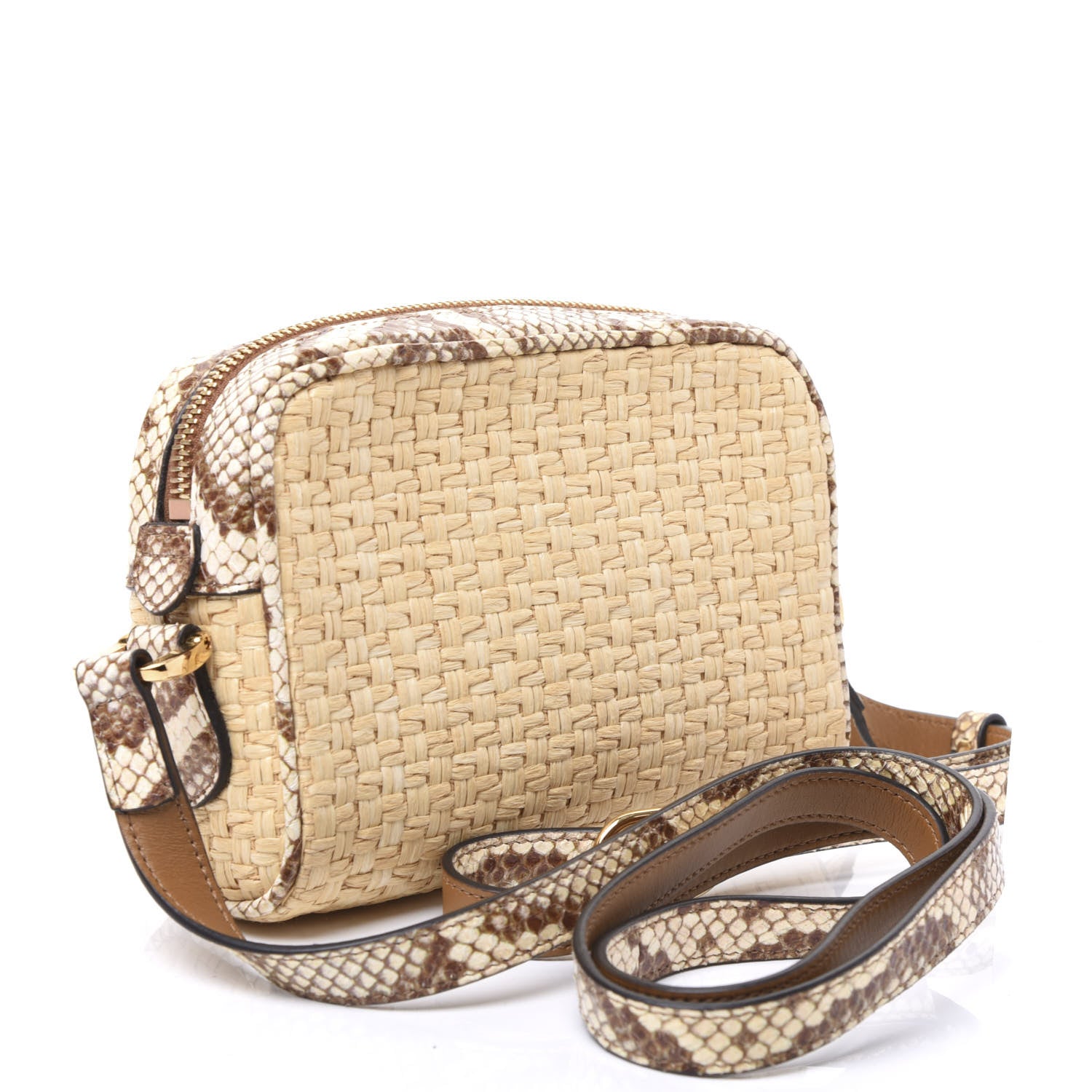 Gucci Raffia Elaphe Mini Ophidia Shoulder Bag Natural Cream Brown 2 of 9