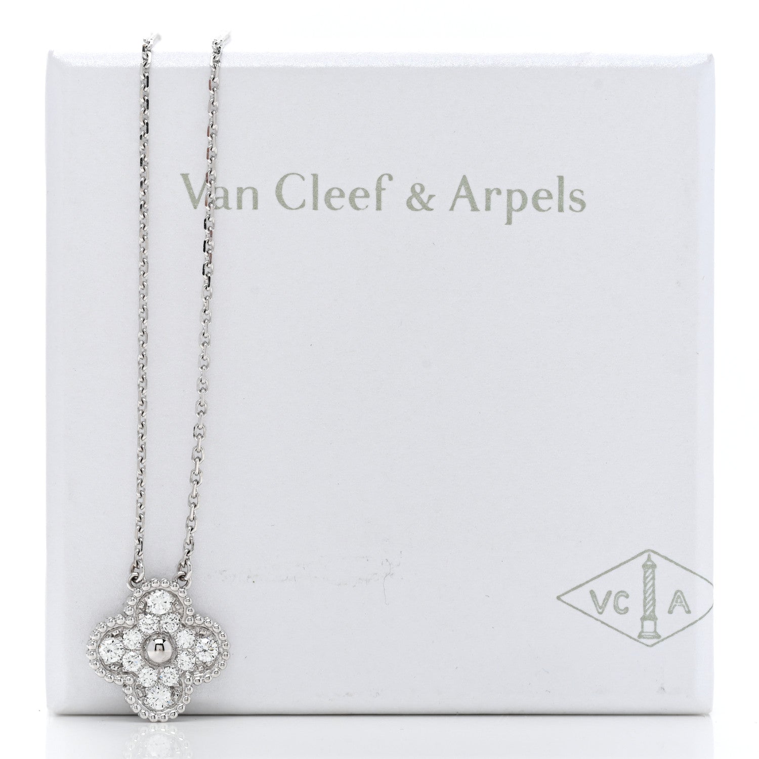 Van Cleef & Arpels 18K White Gold Diamond Vintage Alhambra Pendant Necklace 7 of 7