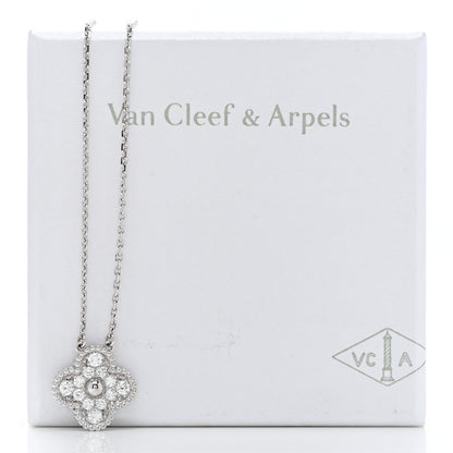 Van Cleef & Arpels 18K White Gold Diamond Vintage Alhambra Pendant Necklace 7 of 7