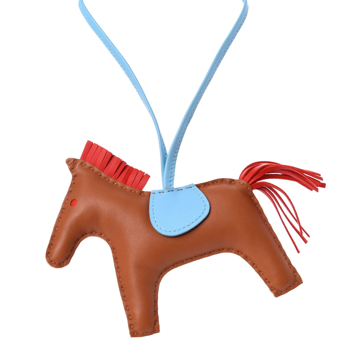 Milo Lambskin Grigri Rodeo Horse Bag Charm MM Gold Rouge Indien Celeste