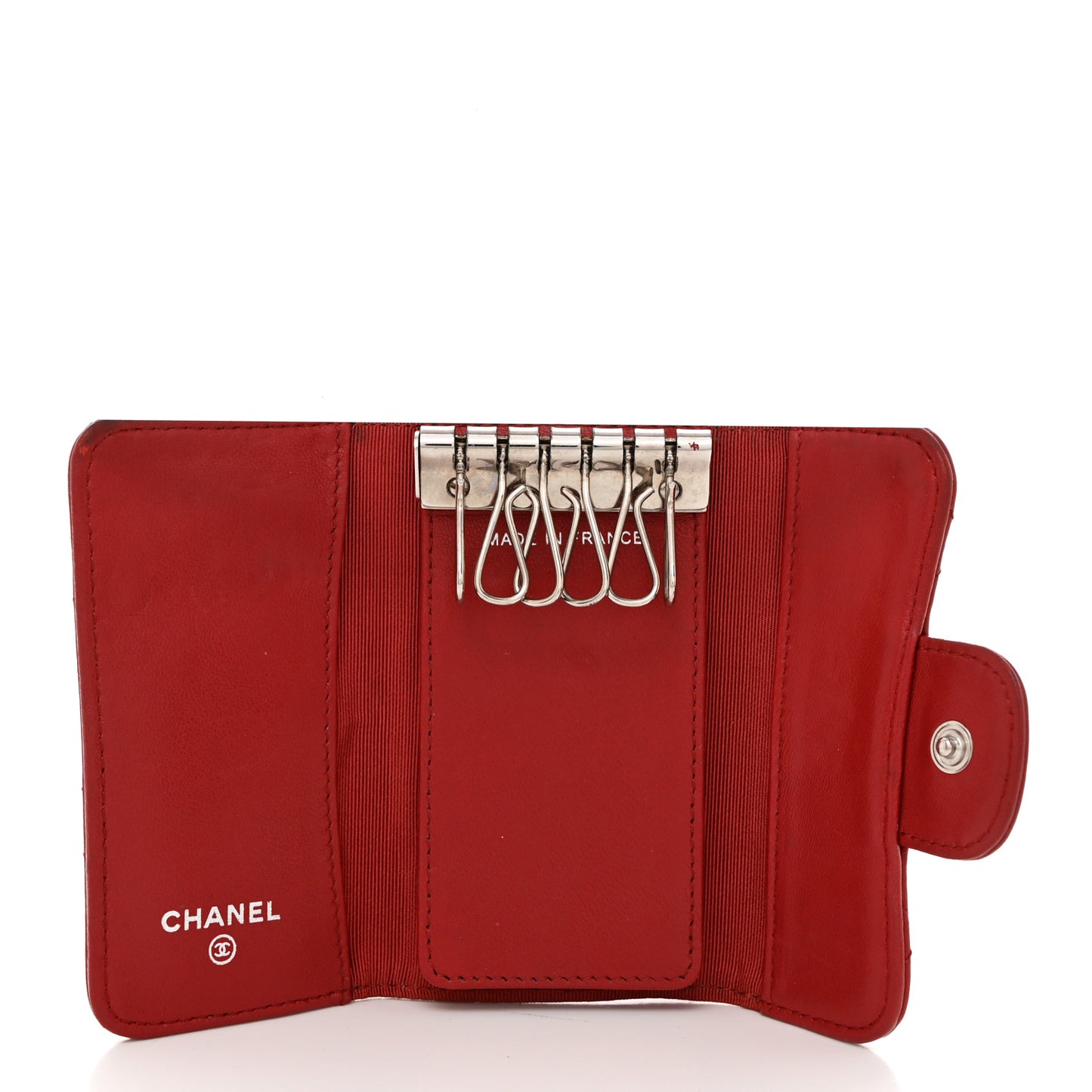 Lambskin Quilted 6 Key Holder Red