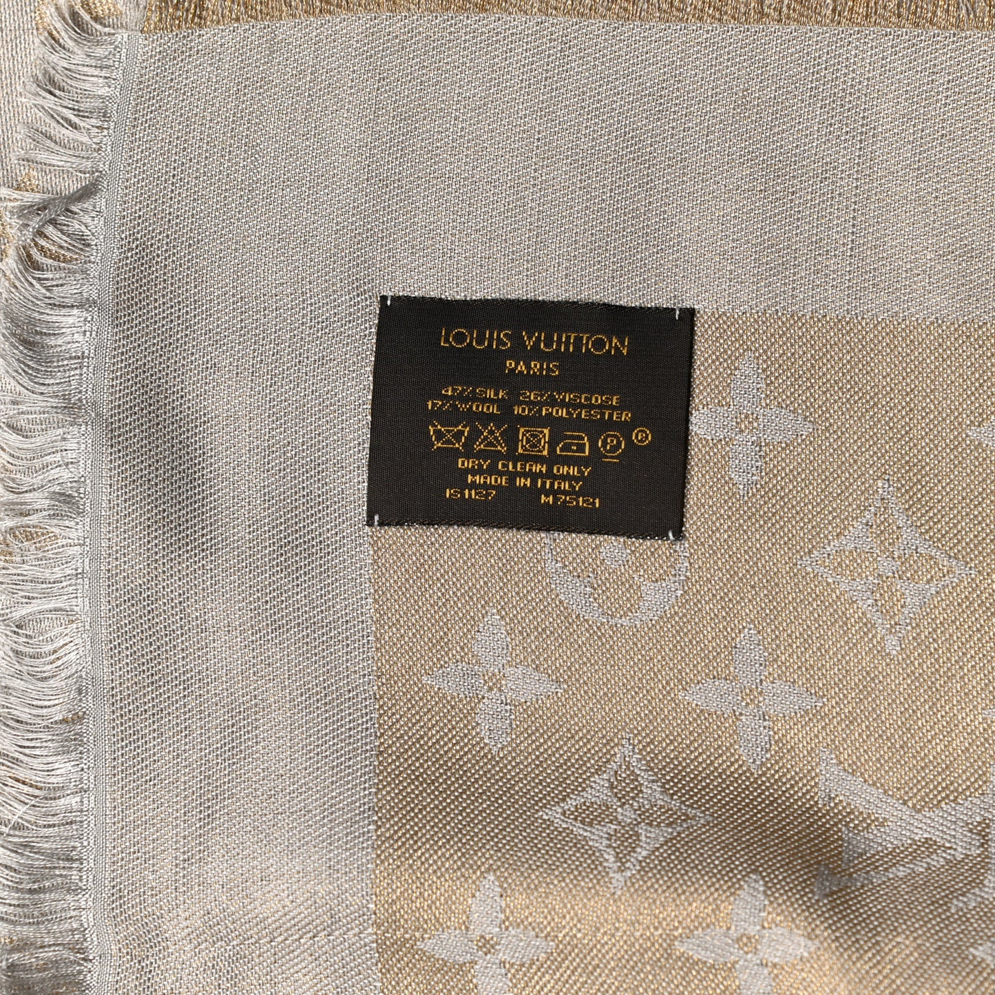 Silk Lurex Wool Monogram Shine Shawl Greige