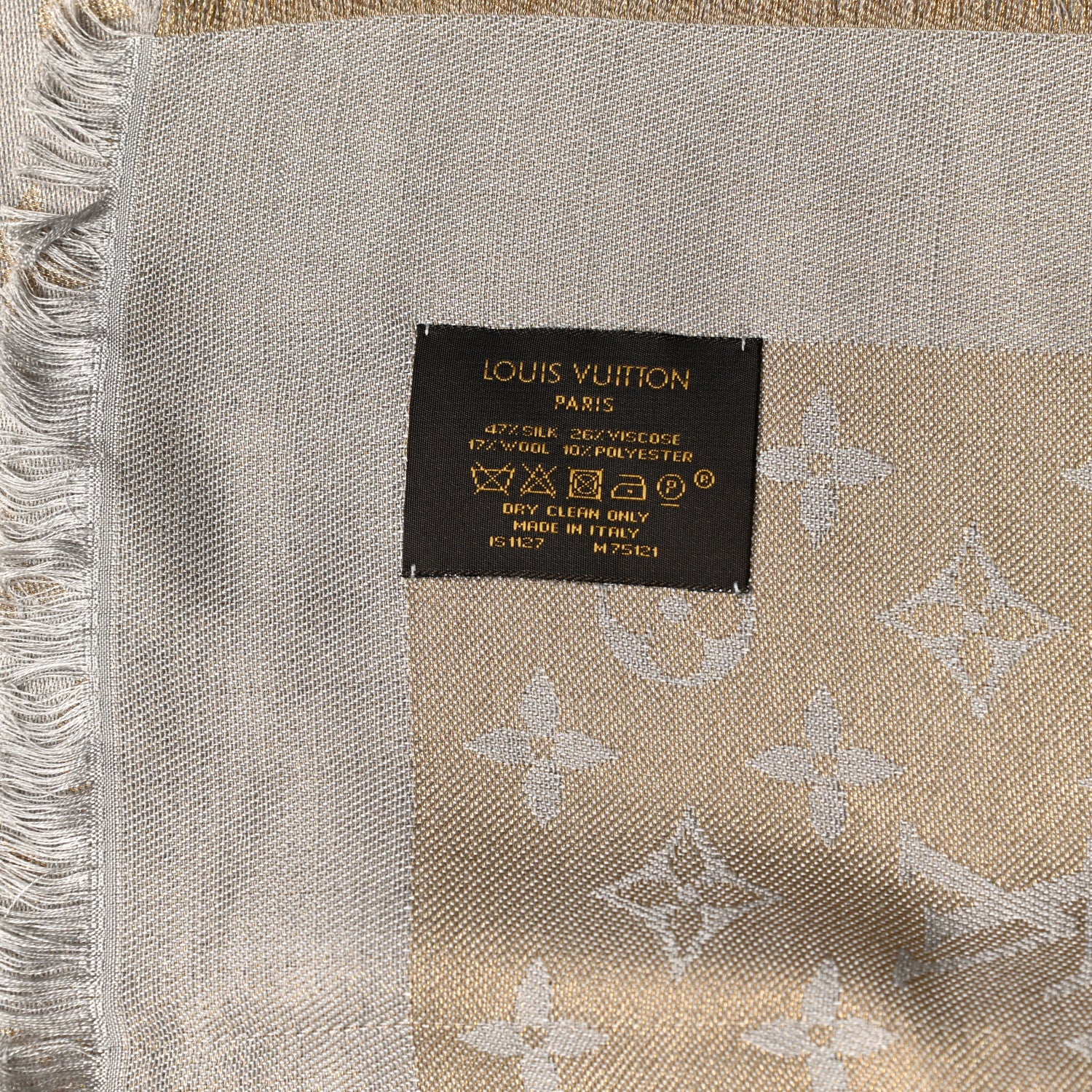 Louis Vuitton Silk Lurex Wool Monogram Shine Shawl Greige 5 of 5