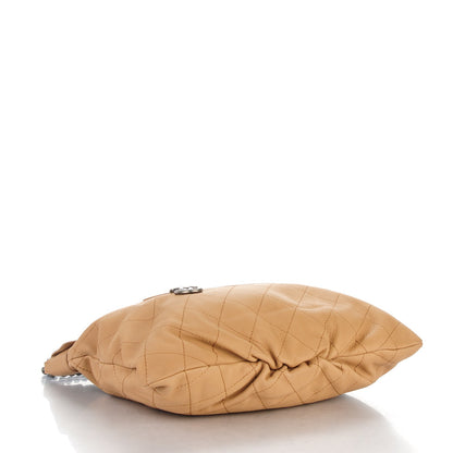 Chanel Calfskin Stitched Double Zip Hobo Beige 4 of 7