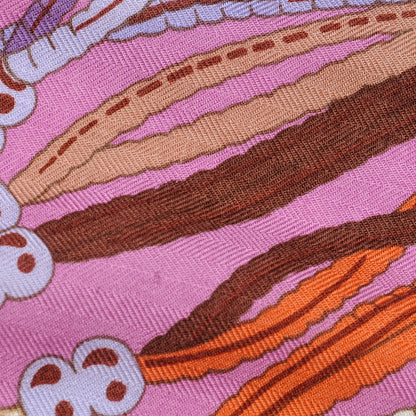 Hermes Cashmere Silk Ceintures et Liens Shawl 140 Orange Bouton D'or Mauve 16 of 16