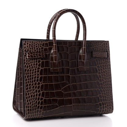 Saint Laurent Calfskin Crocodile Embossed Small Sac De Jour Brown 3 of 9