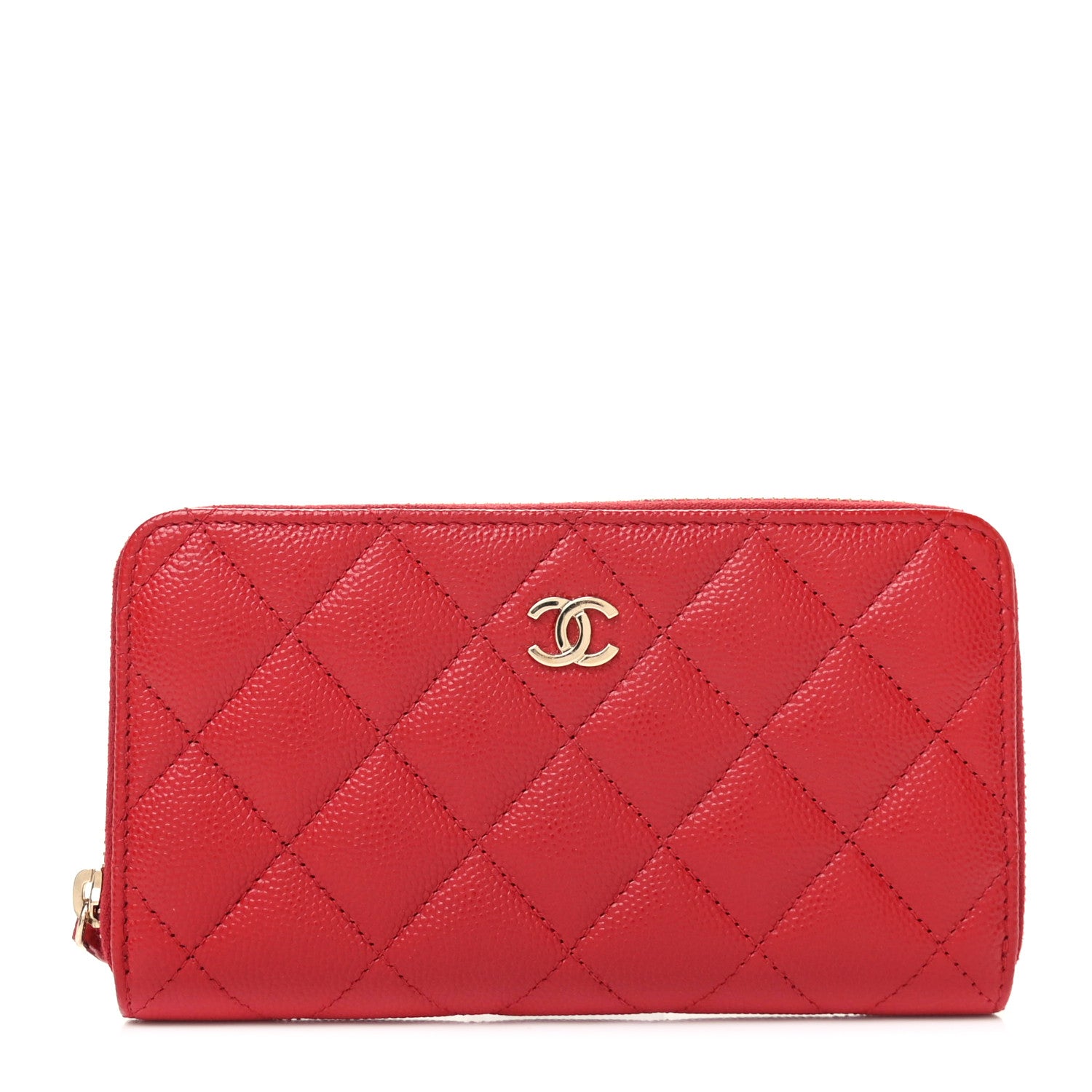 Chanel Caviar Quilted Medium Zip Around Wallet Red 1 of 8