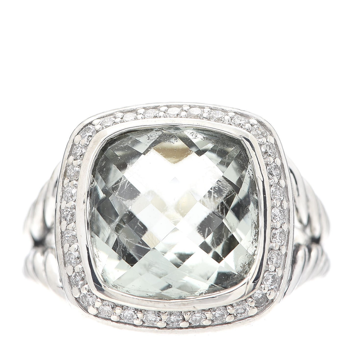 Sterling Silver Diamond Prasiolite 11mm Albion Ring 51 5.75