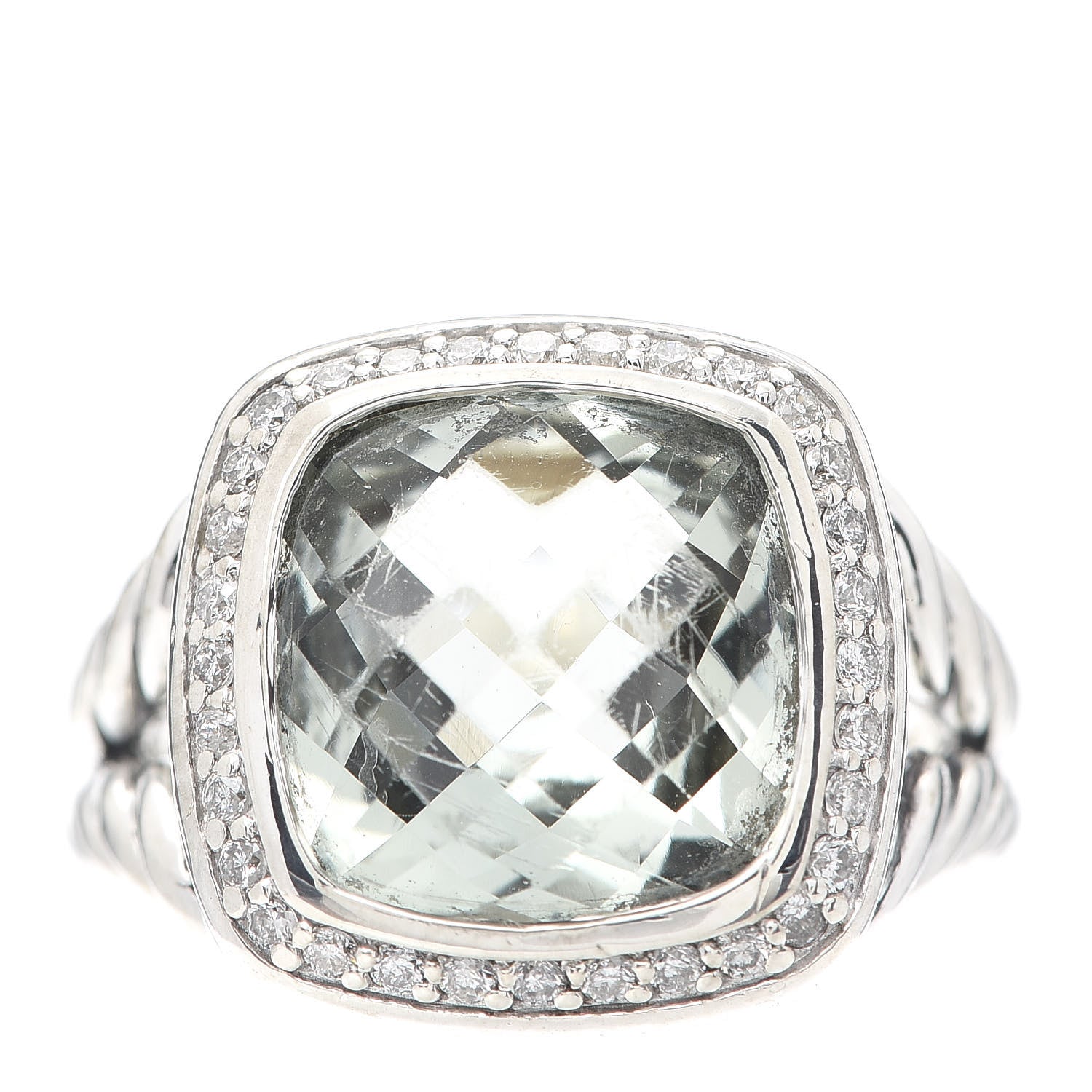 David Yurman Sterling Silver Diamond Prasiolite 11mm Albion Ring 51 5.75 1 of 6