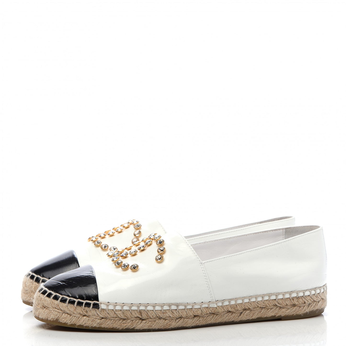 Patent Calfskin Crystal CC Espadrilles 40 White Black
