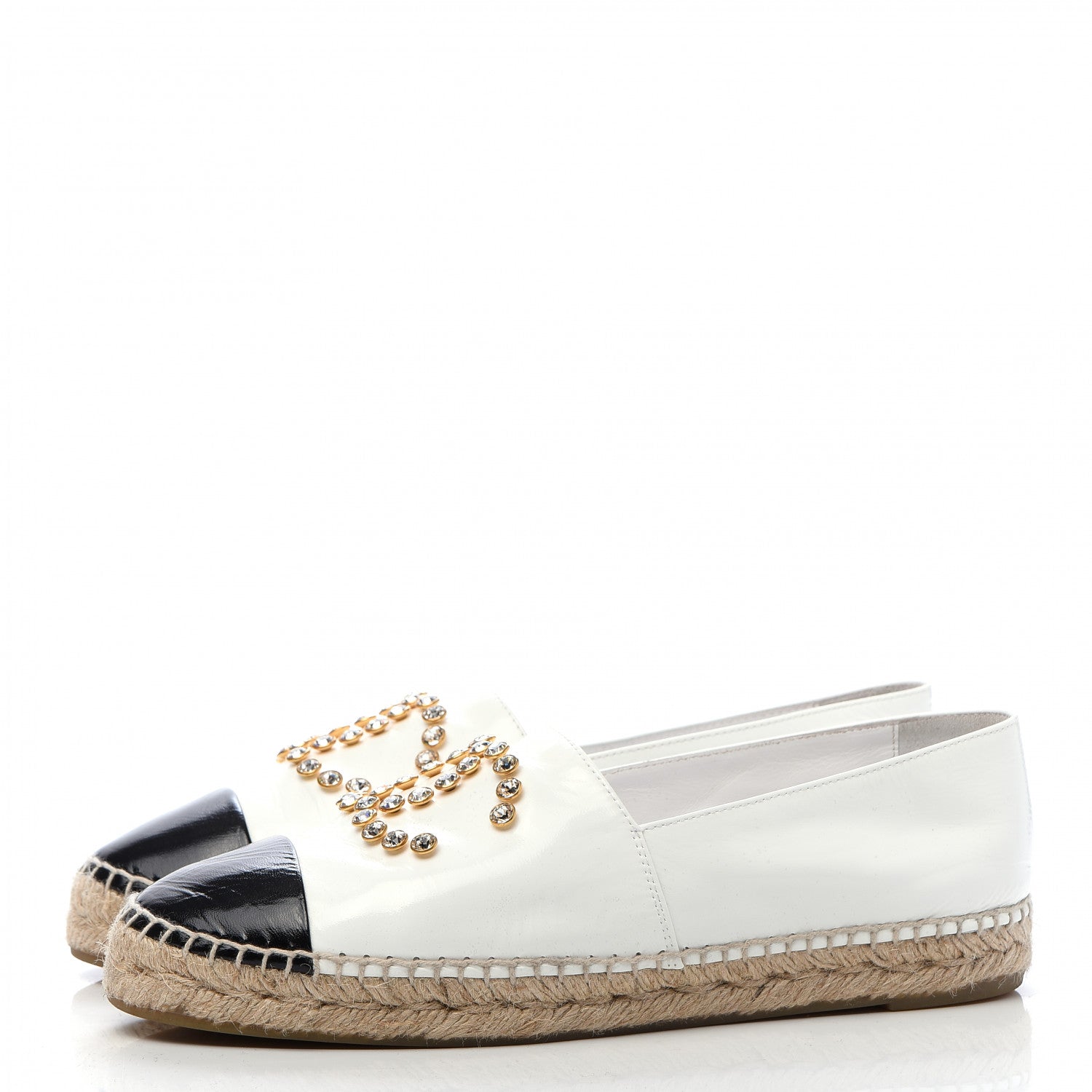 Chanel Patent Calfskin Crystal CC Espadrilles 40 White Black 3 of 8
