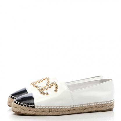 Chanel Patent Calfskin Crystal CC Espadrilles 40 White Black 3 of 8